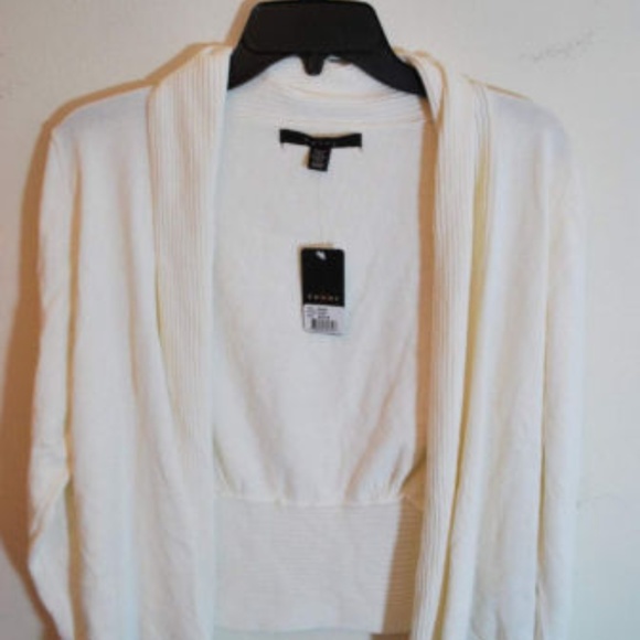 Fever Sweaters - Ivory White Open Front Cardigan Rib Knit Shawl S Fever Sweaters - Ivory White Open Front Cardigan Rib Knit Shawl S